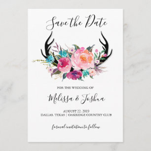 Rustic Antlers Save The Date Card
