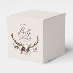 Rustic antlers watercolor floral baby shower favor box
