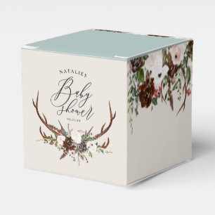 Rustic antlers watercolor floral baby shower favou favor box