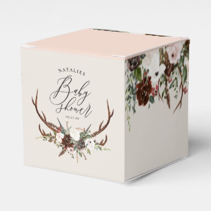 Rustic antlers watercolor floral baby shower favou favor box