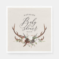Rustic antlers watercolor floral baby shower paper