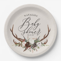 Rustic antlers watercolor floral baby shower party