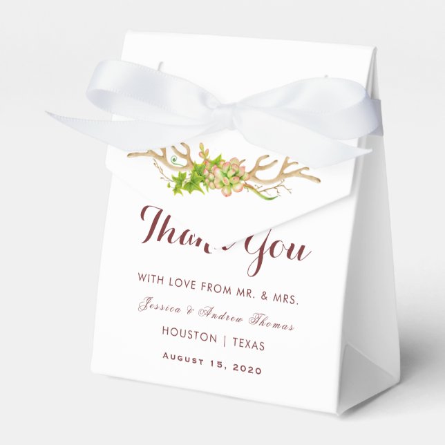 Rustic Antlers & Wildflowers Wedding Favor Box (Front Side)