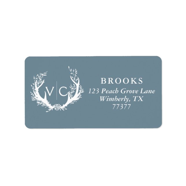 Rustic Antlers with Floral Wreath | Return Address Label (Front)
