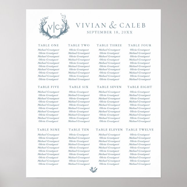 Rustic Antlers with Floral Wreath | Seating Chart (Front)