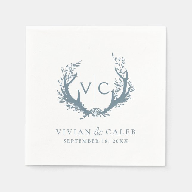 Rustic Antlers with Floral Wreath | Wedding Napkin (Front)