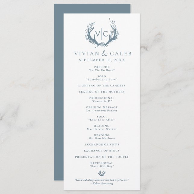 Rustic Antlers with Floral Wreath | Wedding Program (Front/Back)