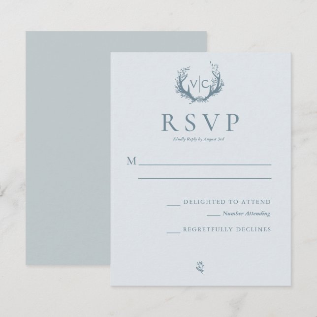 Rustic Antlers with Floral Wreath | Wedding RSVP Card (Front/Back)