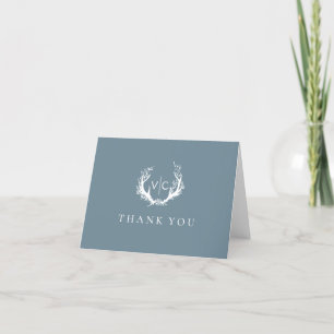  Rustic Antlers with Floral Wreath   Wedding Thank You Card