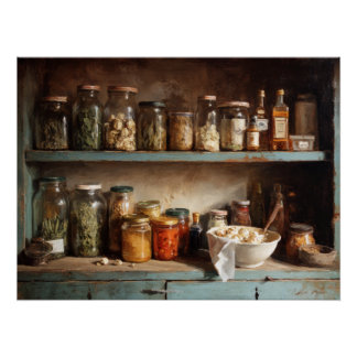 Rustic Apothecary Shelf Still Life Poster