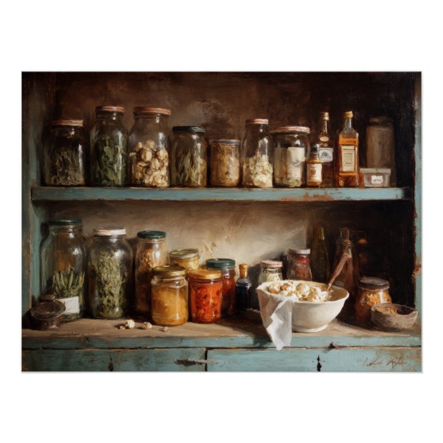 Rustic Apothecary Shelf Still Life Poster (Front)