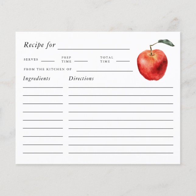 Rustic Apple Bridal Shower Recipe Card (Front)