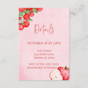 Rustic Apple Shower Details Card – Red Watercolor