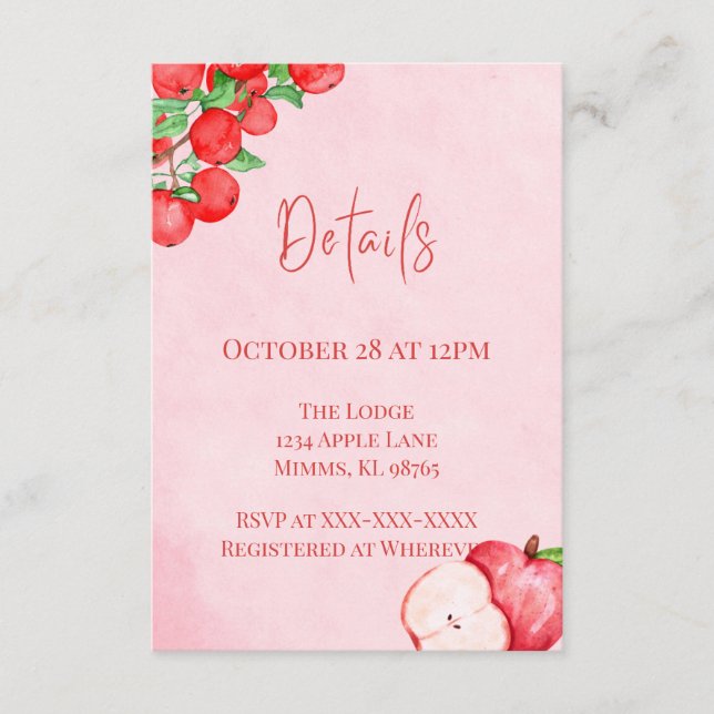 Rustic Apple Shower Details Card – Red Watercolor (Front)