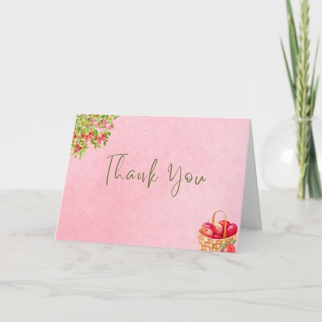 Rustic Apple Thank You Card – Red Watercolor Apple (Front)