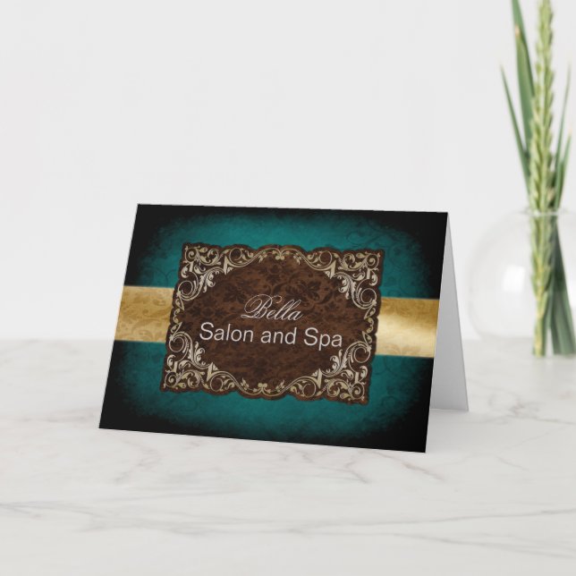 rustic aqua gold Business Thank You Cards (Front)