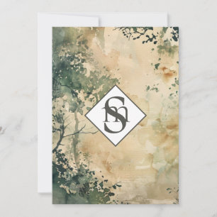 * Rustic AR26 Forest Monogram QR  RSVP Wedding Invitation