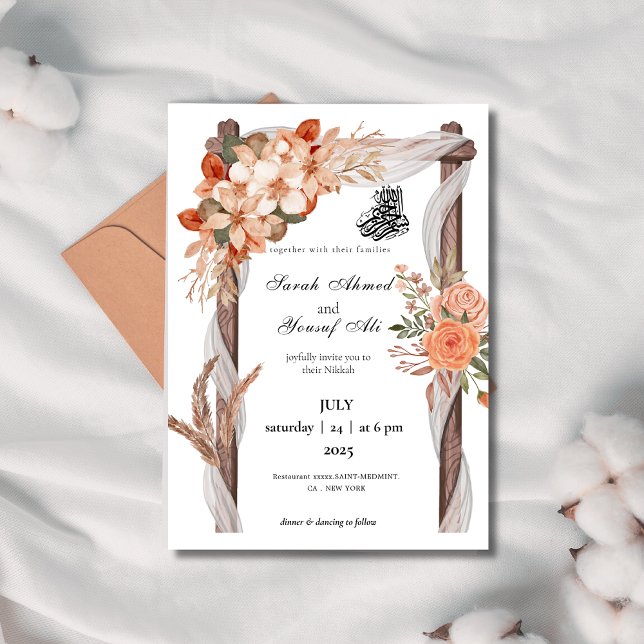 Rustic arch Floral Nikkah Muslim Wedding Invitation (Creator Uploaded)