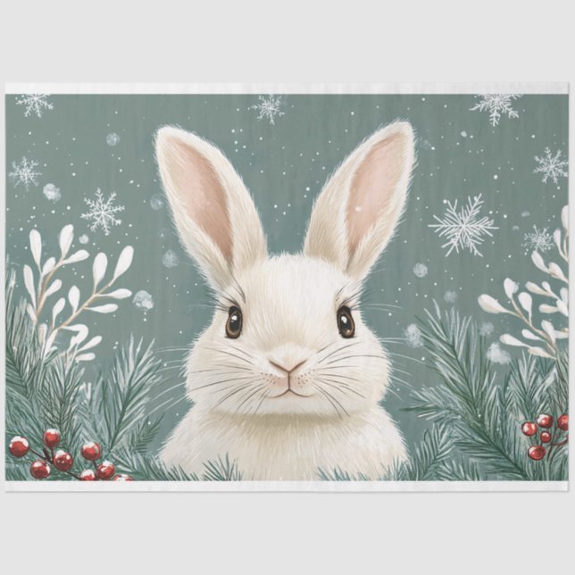 Rustic Arctic Rabbit Winter Illustration Decoupage Tissue Paper (Front)