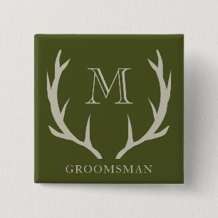 Rustic Army Green Antler Custom Groomsmen Gift 2 Inch Square Button