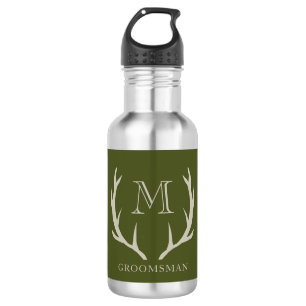 Rustic Army Green Antler Custom Groomsmen Gift 532 Ml Water Bottle