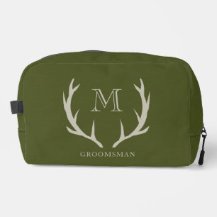 Rustic Army Green Antler Custom Groomsmen Gift Dopp Kit