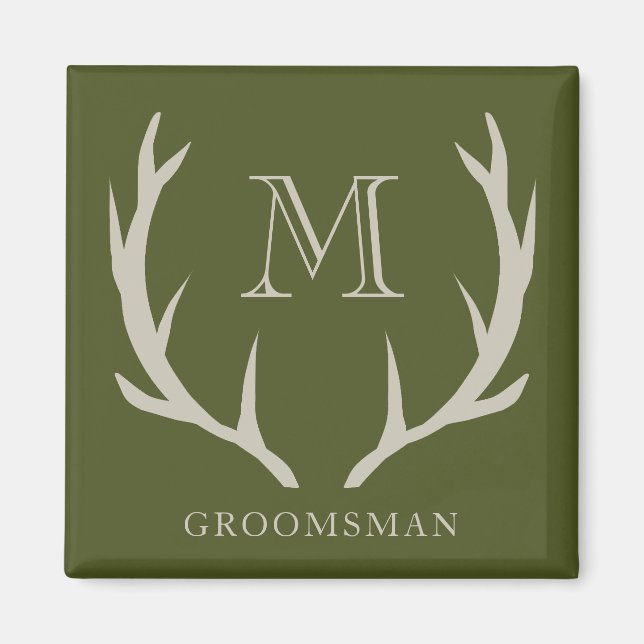 Rustic Army Green Antler Custom Groomsmen Gift Magnet (Front)