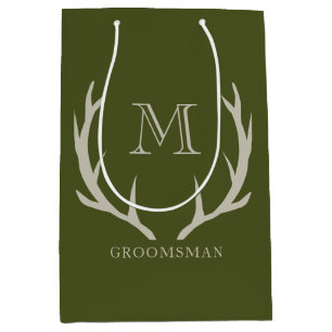 Rustic Army Green Antler Custom Groomsmen Gift Medium Gift Bag