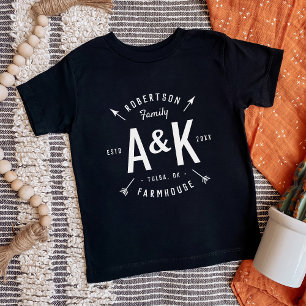 Rustic Arrow Family Monogram Farmhouse Baby T-Shirt