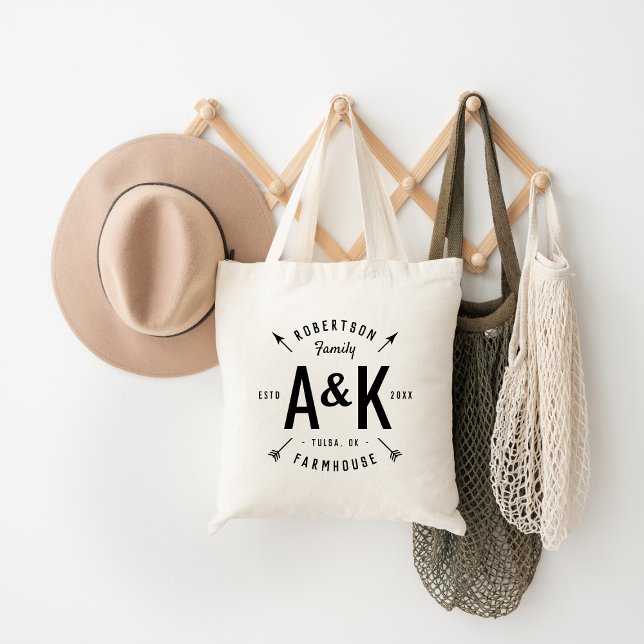 Rustic Arrow Family Monogram Farmhouse Tote (Creator Uploaded)