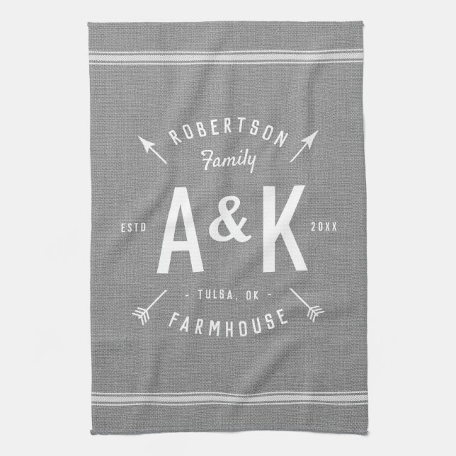 Rustic Arrow Family Monogram Kitchen Towel (Vertical)