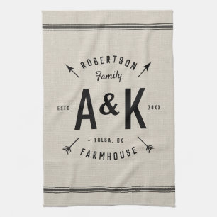 Rustic Arrow Family Monogram Kitchen Towel