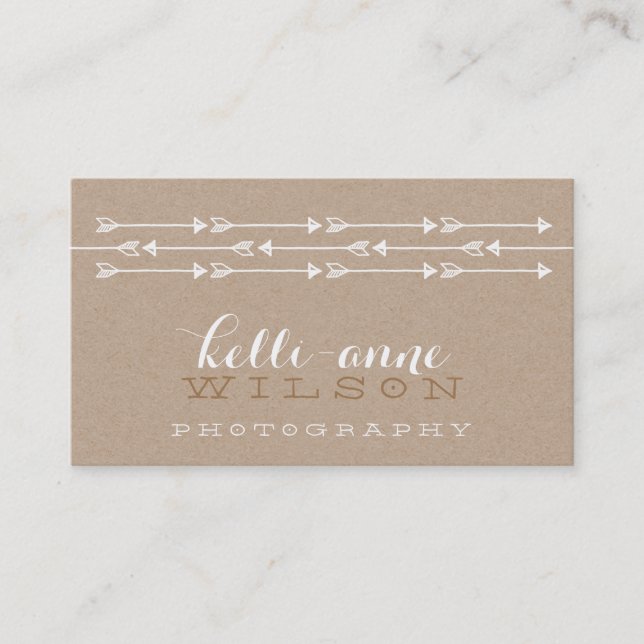 RUSTIC ARROW PATTERN cute boho white kraft Business Card (Front)