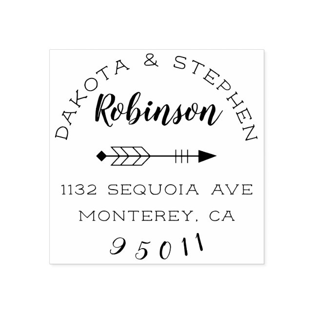 Rustic Arrows & Calligraphy Married Couple Address Rubber Stamp (Imprint)