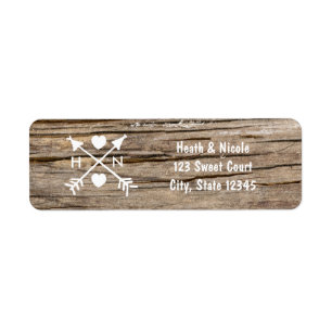 Rustic Arrows & Hearts Wood Wedding Address Labels