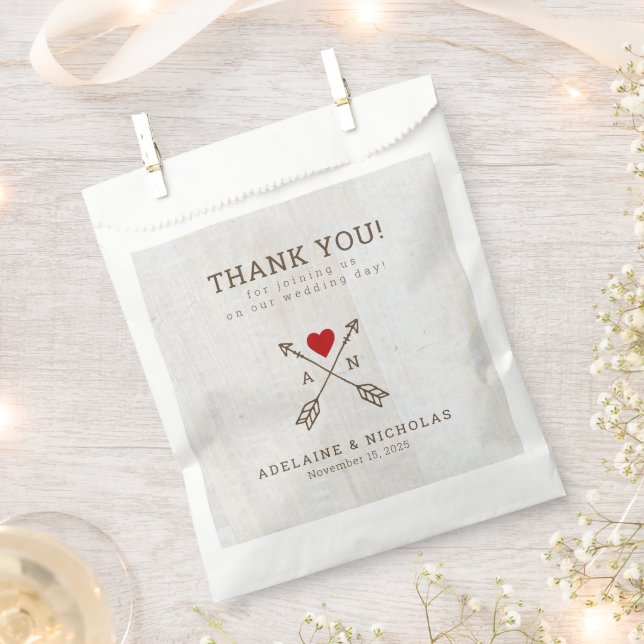 Rustic Arrows Red Heart Wedding  Favour Bag (Clipped)