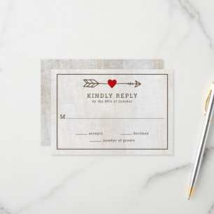Rustic Arrows Red Heart Wedding RSVP Card