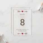 Rustic Arrows Red Heart Wedding Table Number Card<br><div class="desc">The card features a rustic,  country theme with a arrow and red heart illustration on a wood texture background. The card can be easily customized by clicking on the 'Personalize' button. Customize this design even further by clicking on the 'Edit using Design Tool'</div>