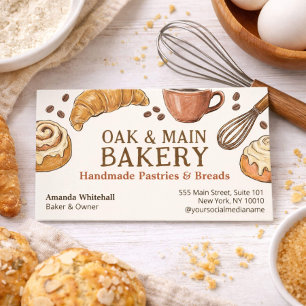 Rustic Artisan Bakery Hand-Drawn Pastries & Breads Business Card