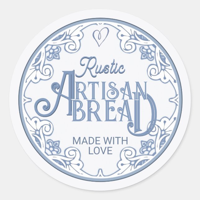 RUSTIC ARTISAN BREAD Freshly Baked Farmhouse Blue  Classic Round Sticker (Front)