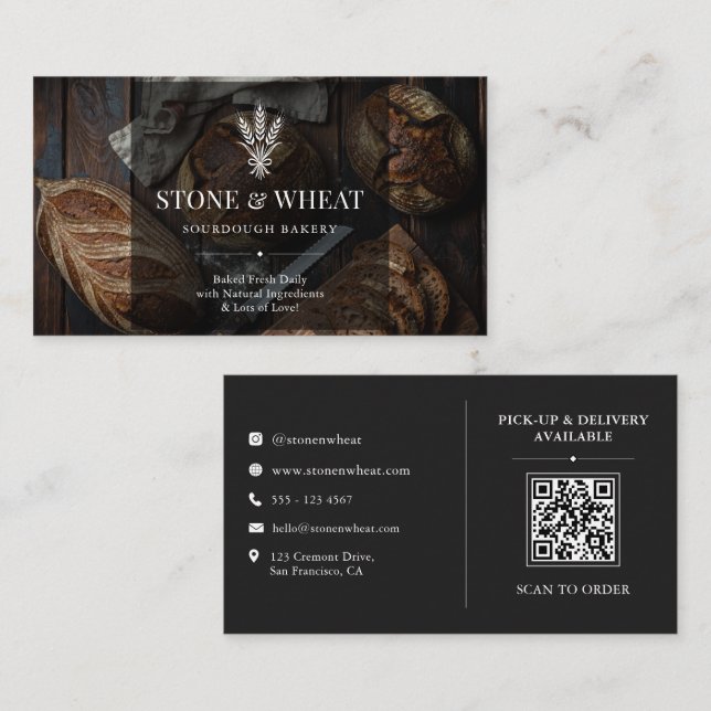 Rustic Artisan Sourdough Bakery QR Code Business Card (Front/Back)