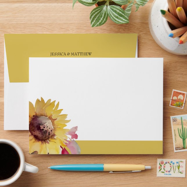 Rustic Artistic Sunflower Watercolor Art Envelope (Desk)