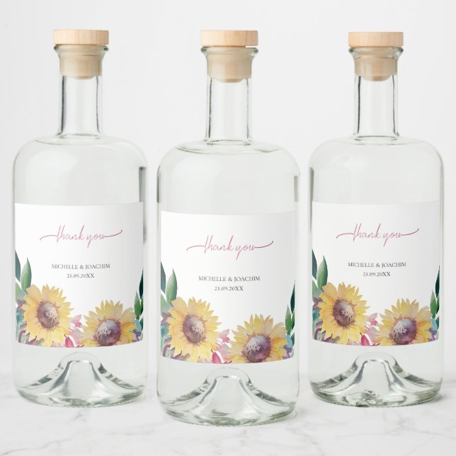 Rustic Artistic Sunflower Watercolor Art Liquor Bottle Label (Bottles)