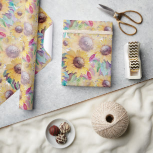 Rustic Artistic Sunflower Watercolor Art Wrapping Paper