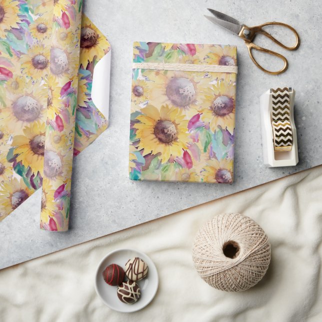 Rustic Artistic Sunflower Watercolor Art Wrapping Paper (Crafts)