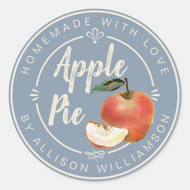 Rustic Ashley Blue Homemade Apple Pie Classic Round Sticker (Front)