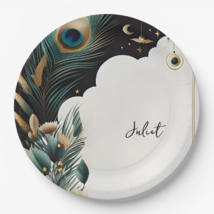 Rustic Asian Sky Cloud Peacock Bridal Shower Paper Plate