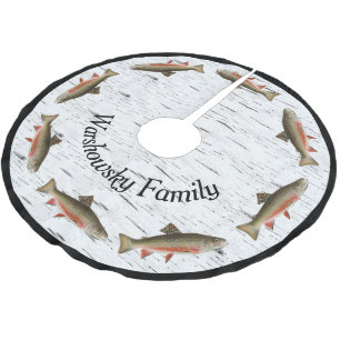  Rustic Aspen Bark Trout fisherman  Brushed Polyester Tree Skirt