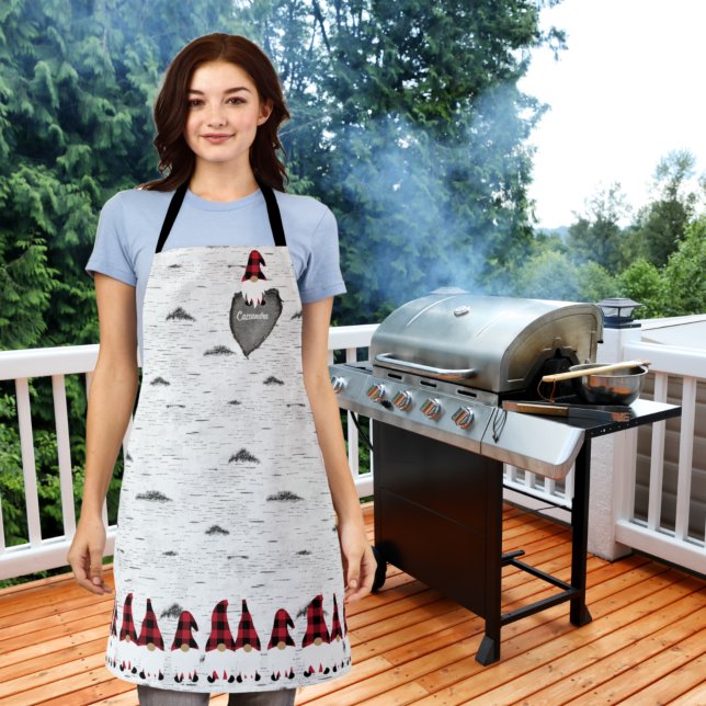 Rustic Aspen Bark Wood Carved Heart Red plaid hat  Apron (Creator Uploaded)