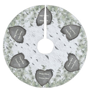 Rustic Aspen Bark Wood Carved Hearts couples names Brushed Polyester Tree Skirt